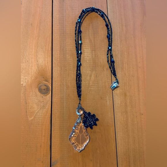 Beaded Black 21” Sun Catcher Door Hanger w Vintage Italian Chandelier Crystal - Picture 6 of 9